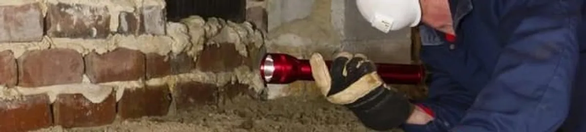 Pest control technician inspecting a crawl space for ant activity and entry points in Anaheim, CA