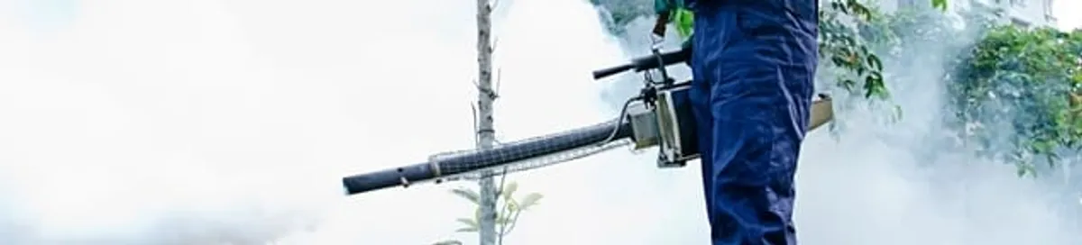 Pest control technician fogging an outdoor area for insect control in Anaheim, CA
